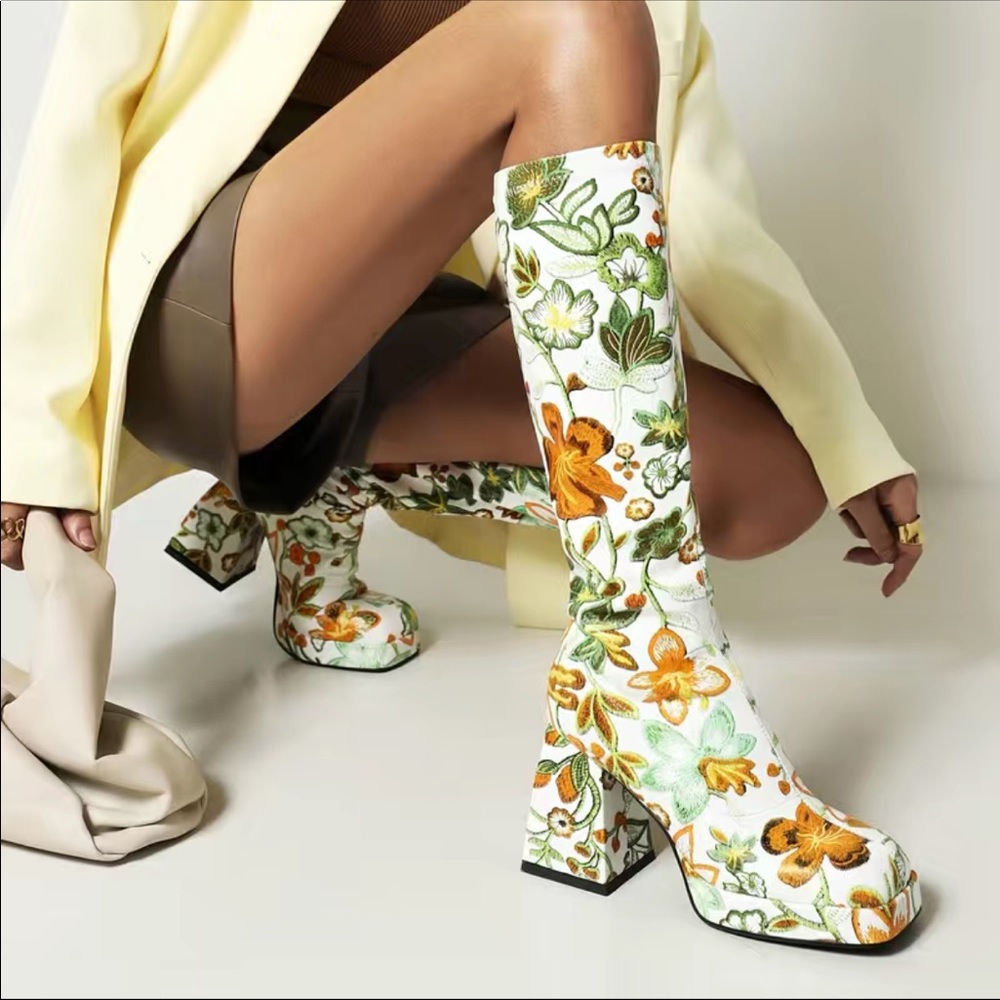 Funky Floral Platform Boots